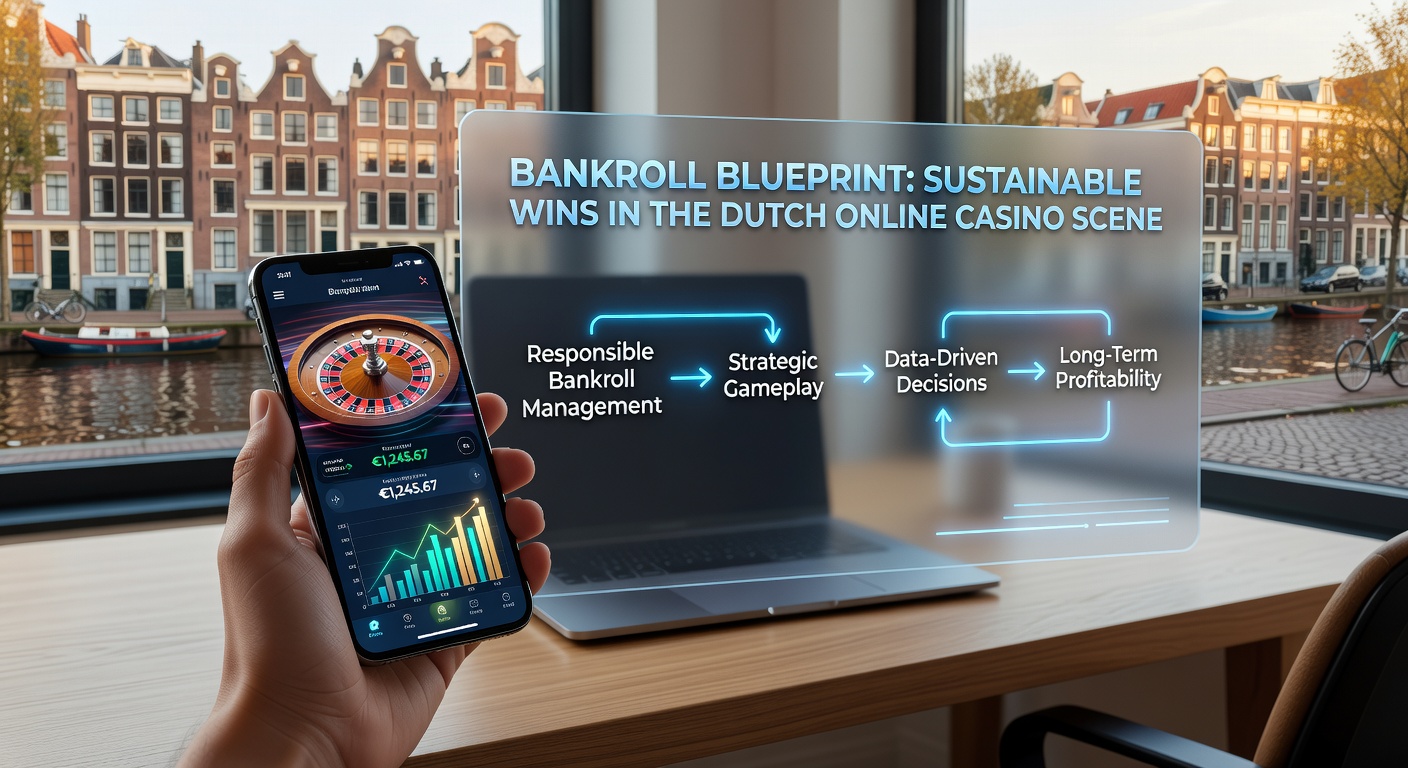 Speler aan een mobiel apparaat met bankroll tracker app open, naast een stapel eurobiljetten en een live dealer scherm, symboliserend slimme strategieën in Nederlandse casinos