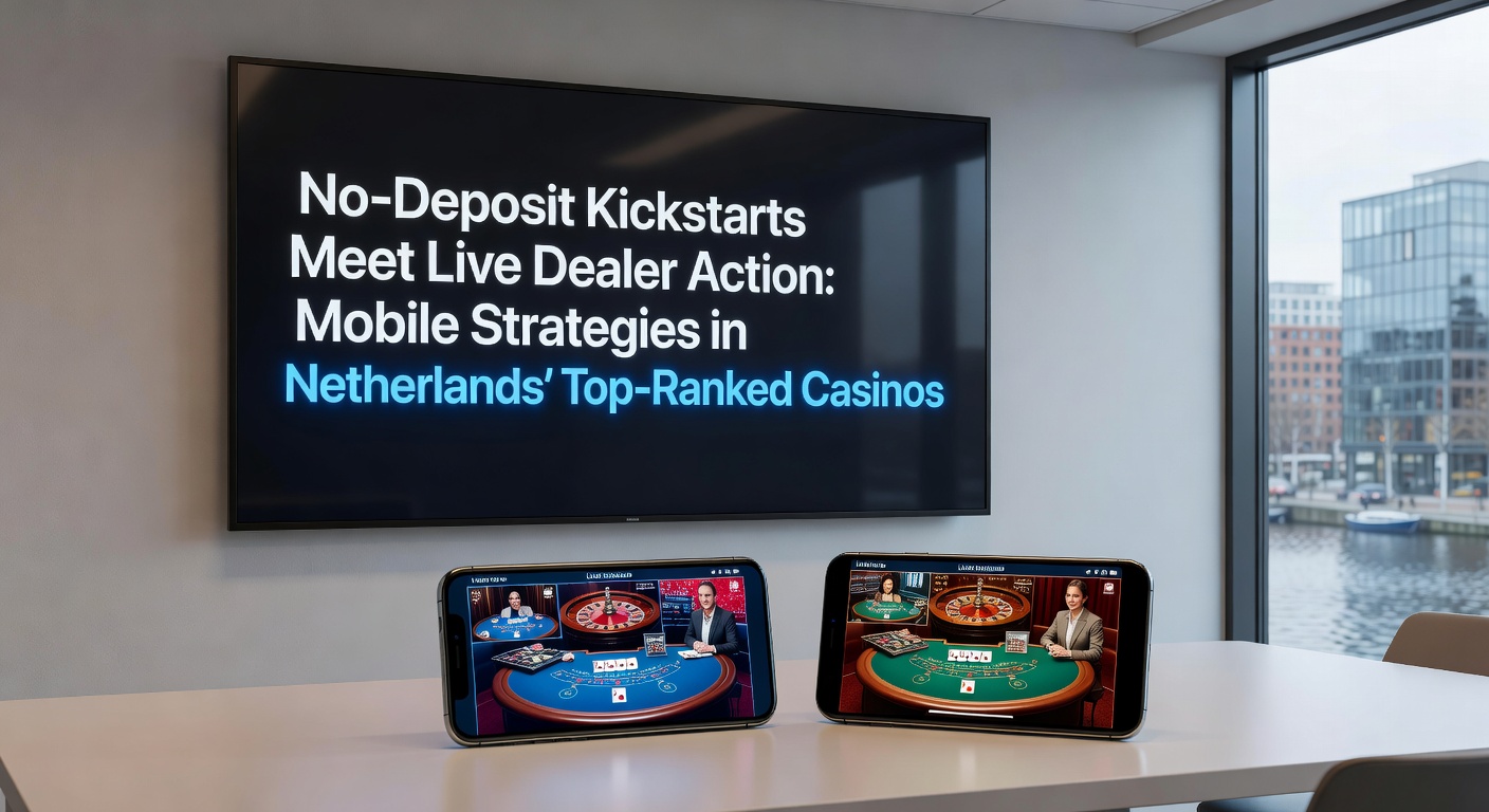 Mobiele scherm met live dealer blackjack en no-deposit bonus banner in een Nederlands online casino