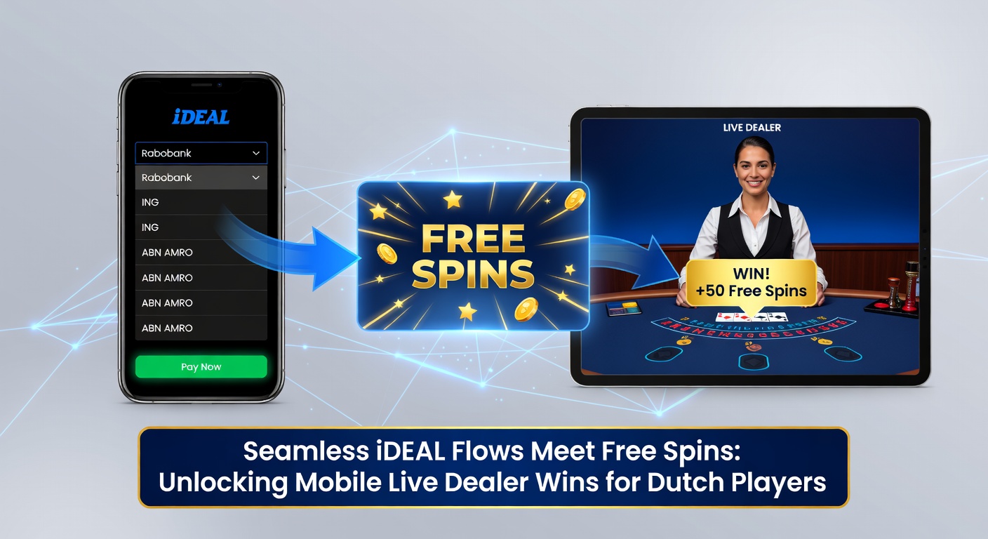 Live dealer roulette tafel op mobiel scherm met free spins banner en iDEAL knop zichtbaar