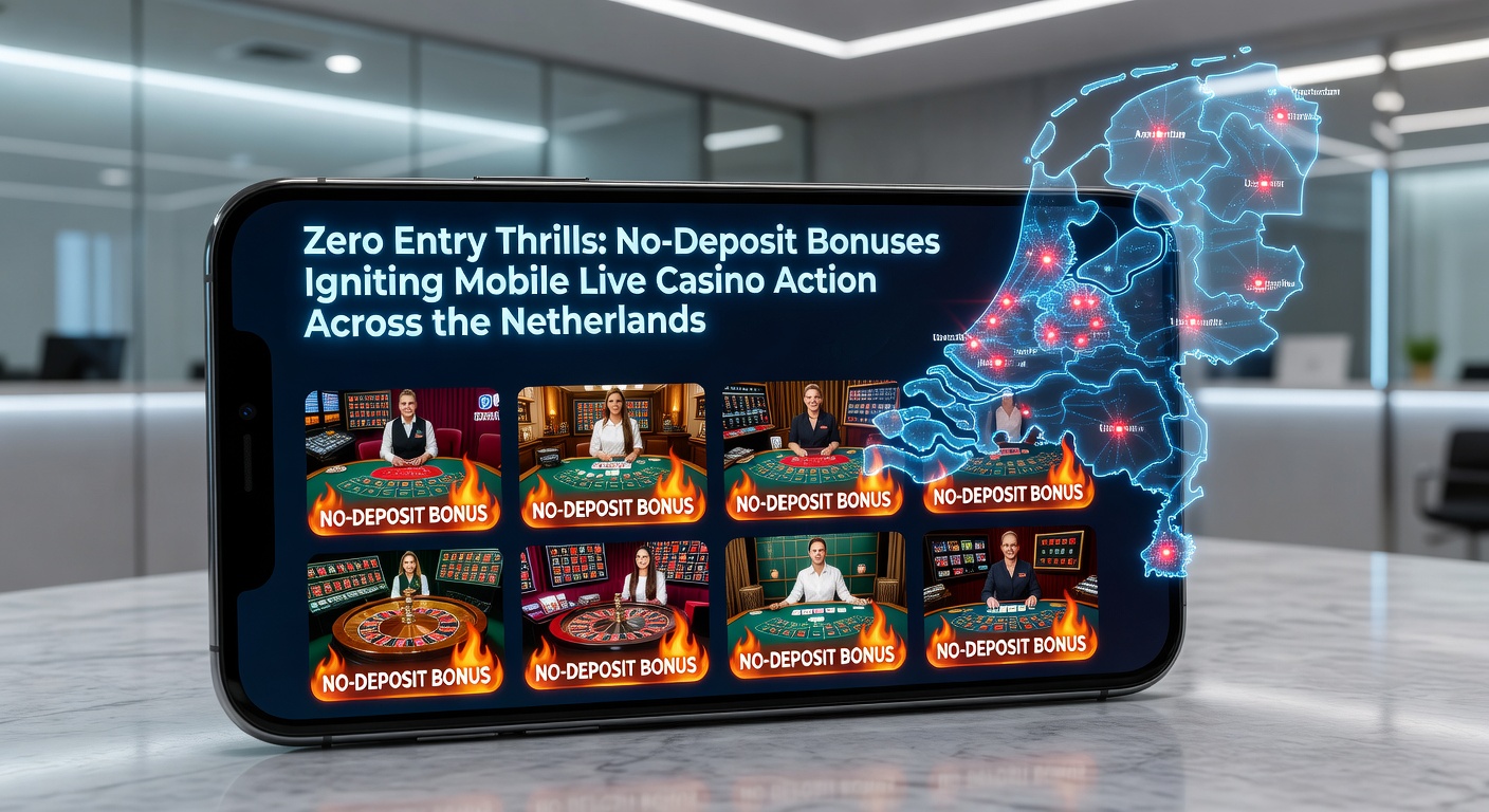 Speler op smartphone bij live roulette tafel met no-deposit bonus indicator, typische Nederlandse woonkamer setting